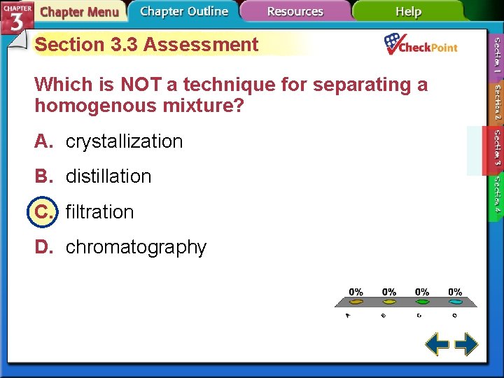 Section 3. 3 Assessment Which is NOT a technique for separating a homogenous mixture?