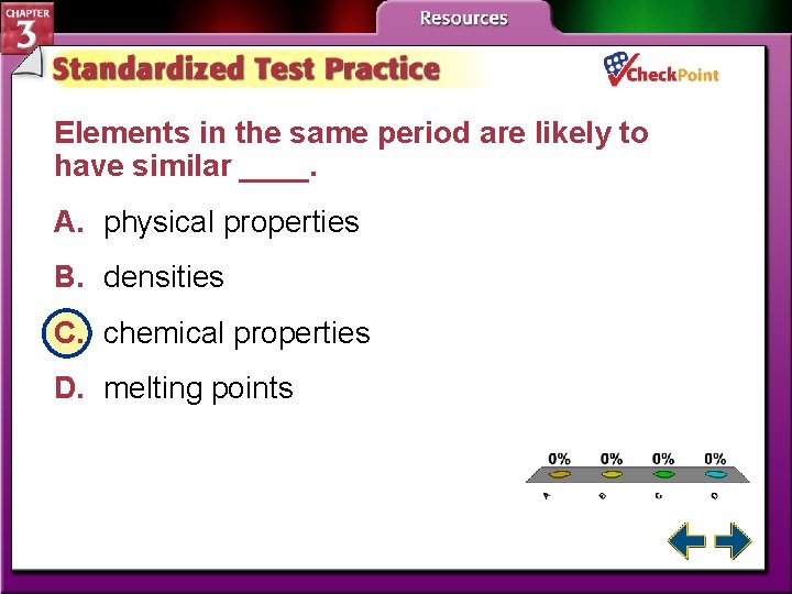 Elements in the same period are likely to have similar ____. A. physical properties