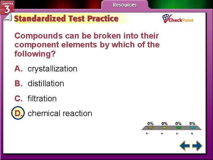 Compounds can be broken into their component elements by which of the following? A.