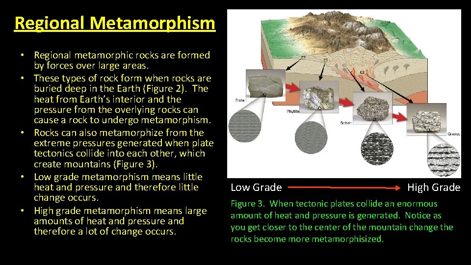 Regional Metamorphism • Regional metamorphic rocks are formed by forces over large areas. •