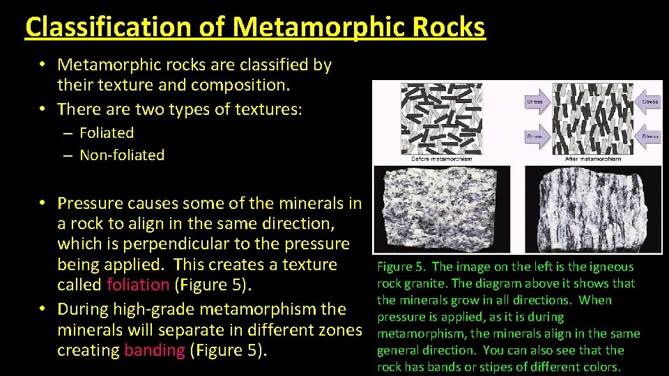 Classification of Metamorphic Rocks • Metamorphic rocks are classified by their texture and composition.