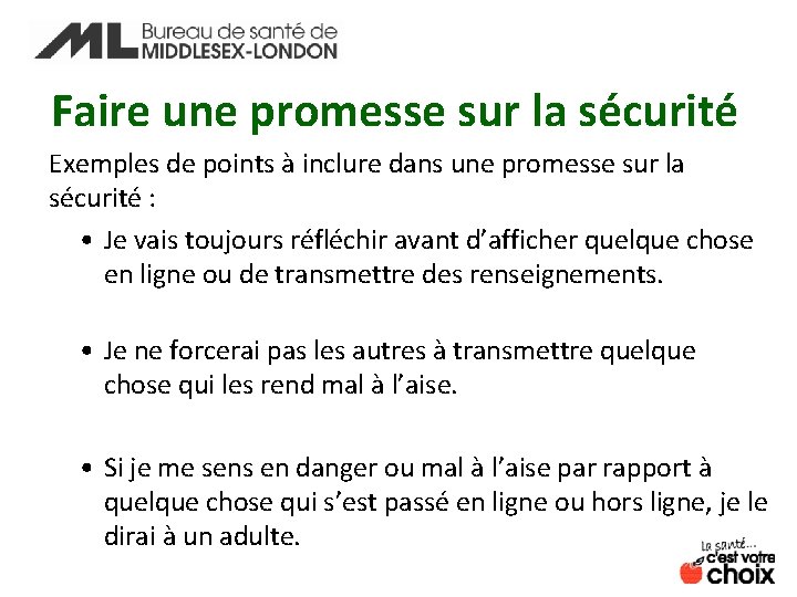 Faire une promesse sur la sécurité Exemples de points à inclure dans une promesse