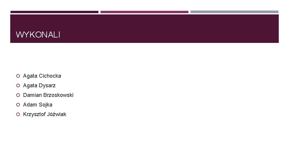 WYKONALI Agata Cichocka Agata Dysarz Damian Brzoskowski Adam Sojka Krzysztof Jóźwiak 