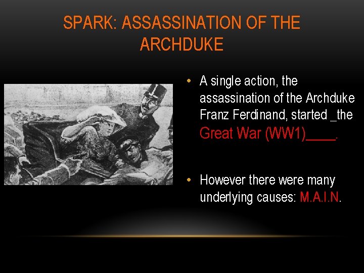 SPARK: ASSASSINATION OF THE ARCHDUKE • A single action, the assassination of the Archduke