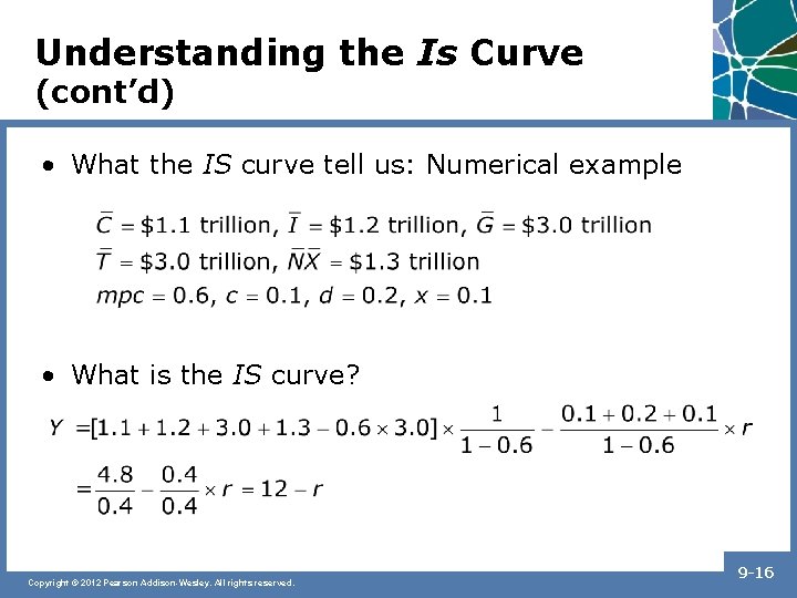 Understanding the Is Curve (cont’d) • What the IS curve tell us: Numerical example