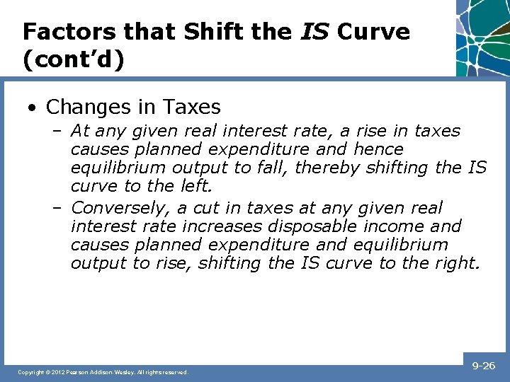 Factors that Shift the IS Curve (cont’d) • Changes in Taxes – At any