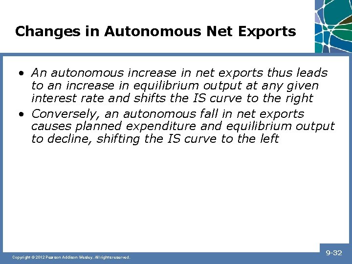 Changes in Autonomous Net Exports • An autonomous increase in net exports thus leads