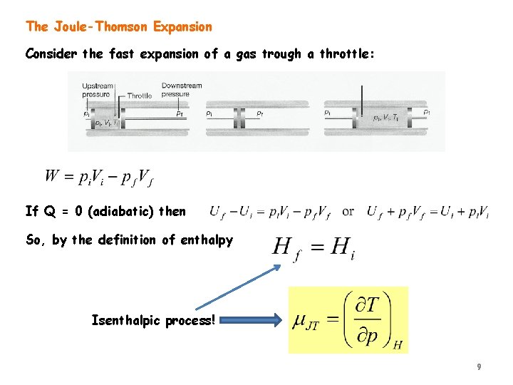 The Joule-Thomson Expansion Consider the fast expansion of a gas trough a throttle: If