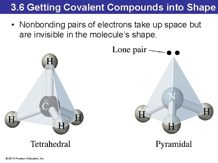 3. 6 Getting Covalent Compounds into Shape • Nonbonding pairs of electrons take up 3. 6 Getting Covalent Compounds into Shape • Nonbonding pairs of electrons take up