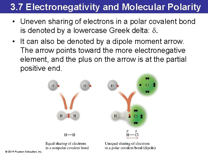 3. 7 Electronegativity and Molecular Polarity • Uneven sharing of electrons in a polar 3. 7 Electronegativity and Molecular Polarity • Uneven sharing of electrons in a polar