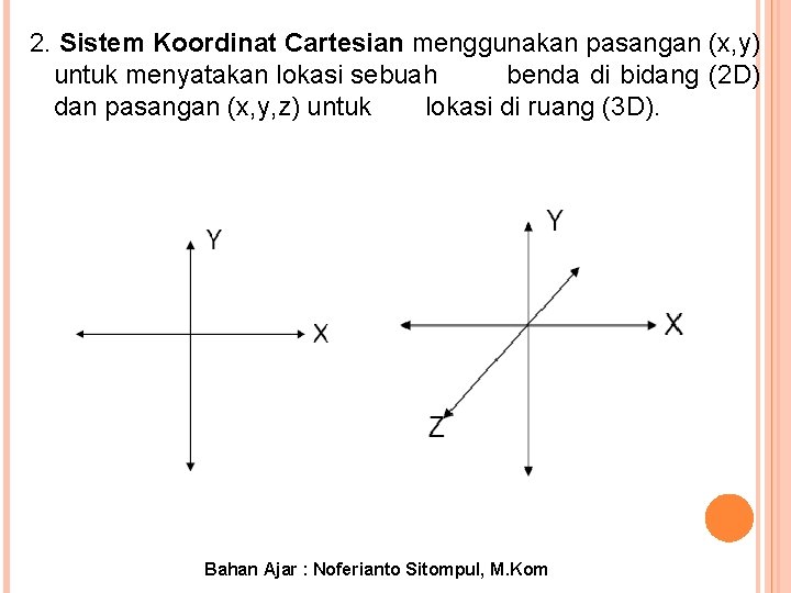 2. Sistem Koordinat Cartesian menggunakan pasangan (x, y) untuk menyatakan lokasi sebuah benda di