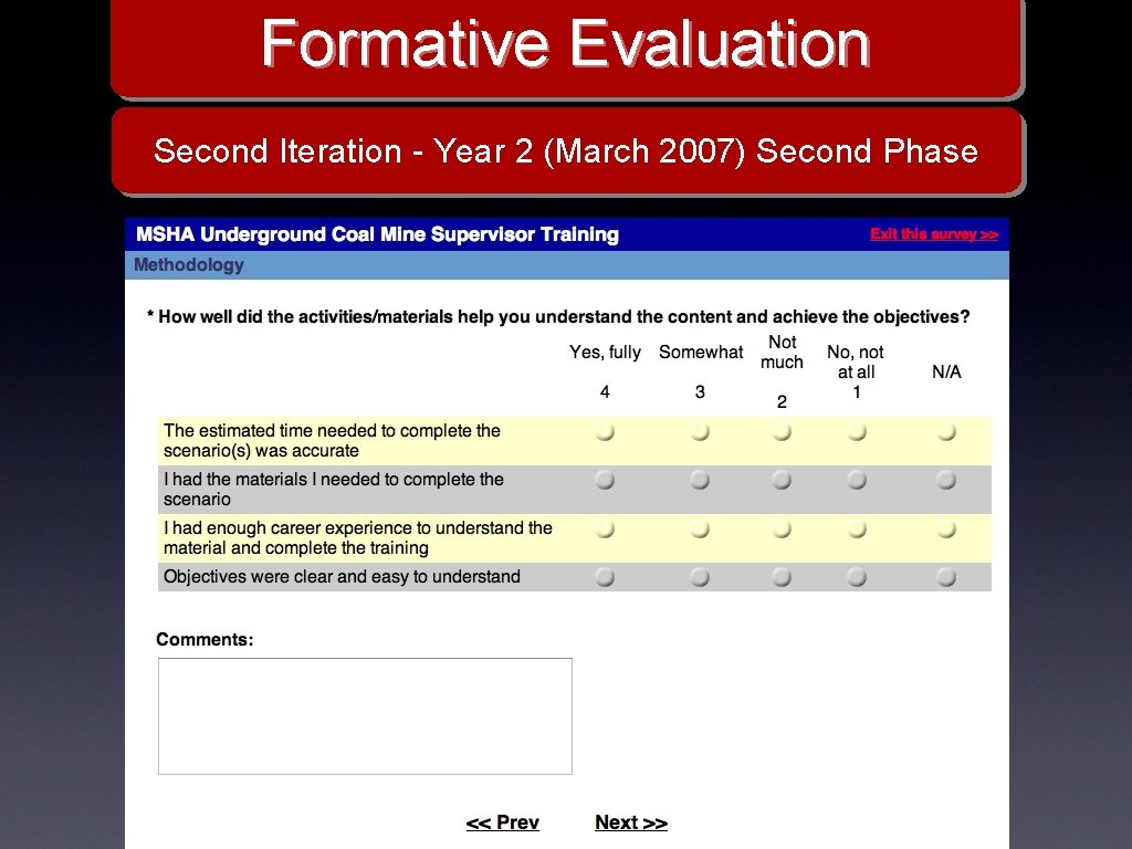 Formative Evaluation Second Iteration - Year 2 (March 2007) Second Phase 