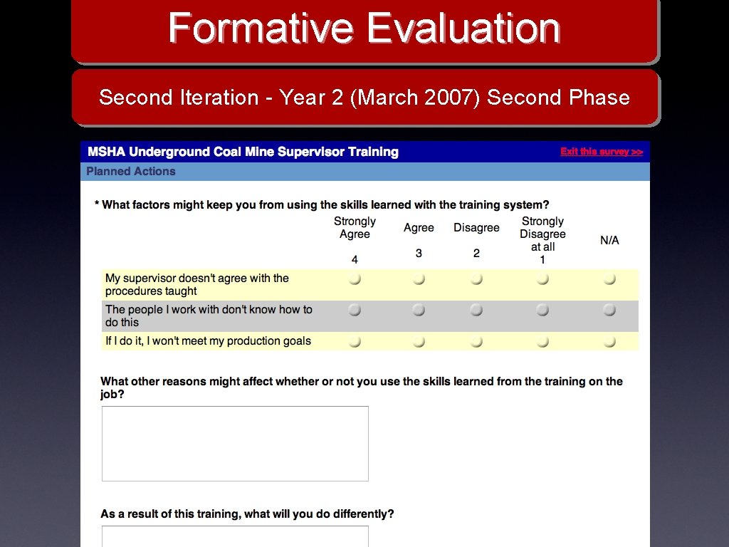 Formative Evaluation Second Iteration - Year 2 (March 2007) Second Phase surveymonkey screenshot 