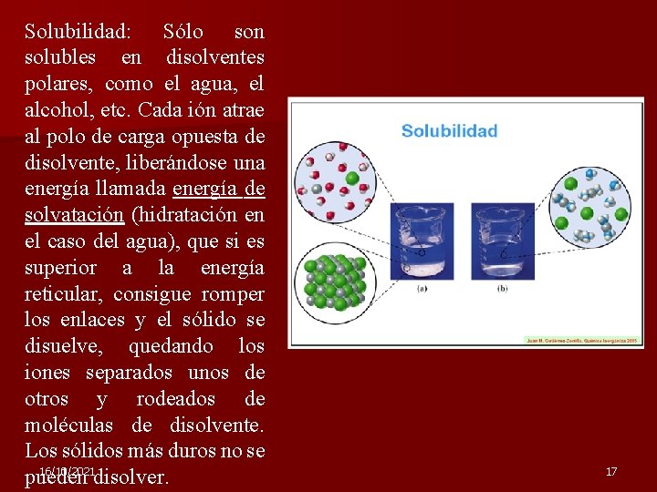 Solubilidad: Sólo son solubles en disolventes polares, como el agua, el alcohol, etc. Cada