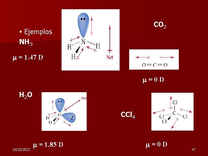 CO 2 § Ejemplos NH 3 m = 1. 47 D m=0 D H