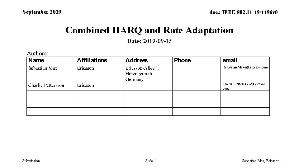 September 2019 doc. : IEEE 802. 11 -19/1196 r 0 Combined HARQ and Rate