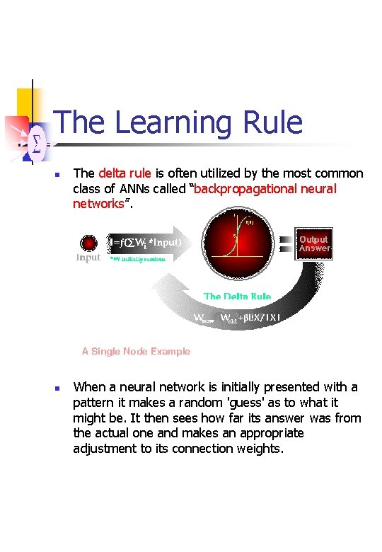 The Learning Rule n n The delta rule is often utilized by the most