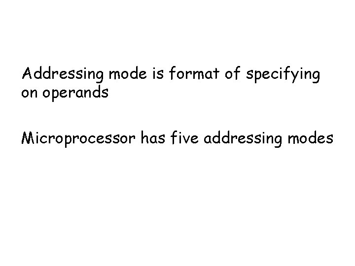 Addressing mode is format of specifying on operands Microprocessor has five addressing modes 