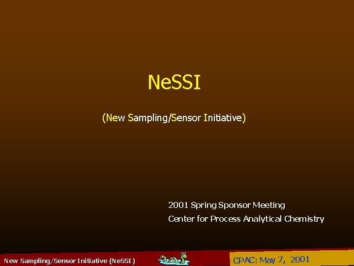 Ne. SSI (New Sampling/Sensor Initiative) 2001 Spring Sponsor Meeting Center for Process Analytical Chemistry