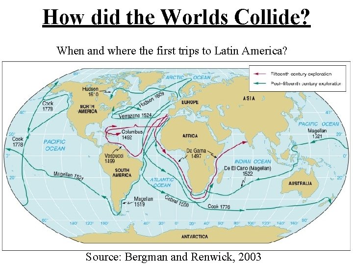 How did the Worlds Collide? When and where the first trips to Latin America?