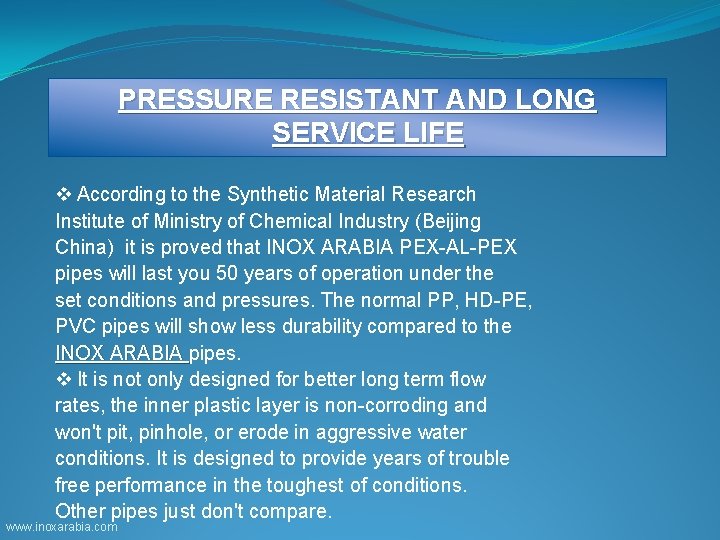 PRESSURE RESISTANT AND LONG SERVICE LIFE v According to the Synthetic Material Research Institute