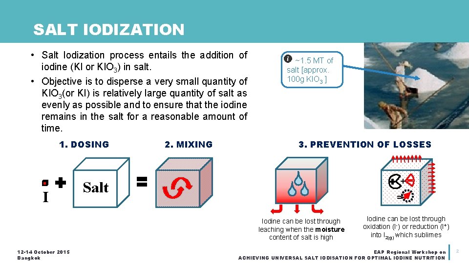 SALT IODIZATION • Salt Iodization process entails the addition of iodine (KI or KIO