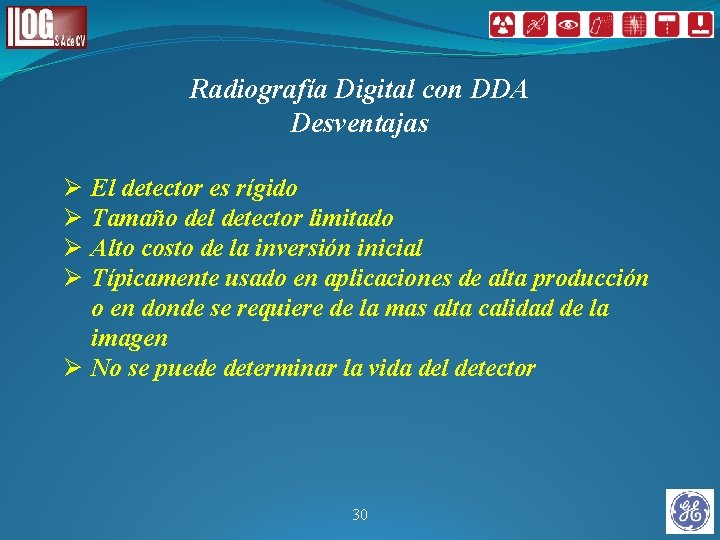 Radiografía Digital con DDA Desventajas Ø Ø El detector es rígido Tamaño del detector Radiografía Digital con DDA Desventajas Ø Ø El detector es rígido Tamaño del detector