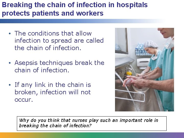 Breaking the chain of infection in hospitals protects patients and workers • The conditions