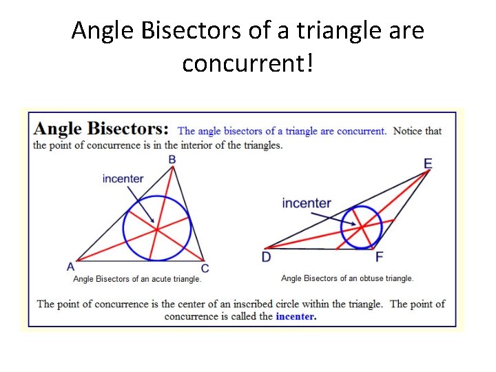 Angle Bisectors of a triangle are concurrent! 