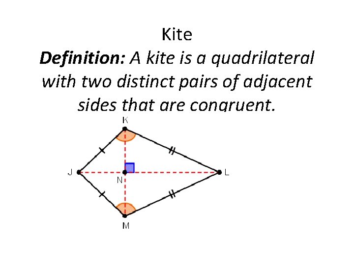 Kite Definition: A kite is a quadrilateral with two distinct pairs of adjacent sides