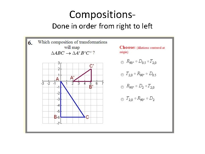 Compositions- Done in order from right to left 