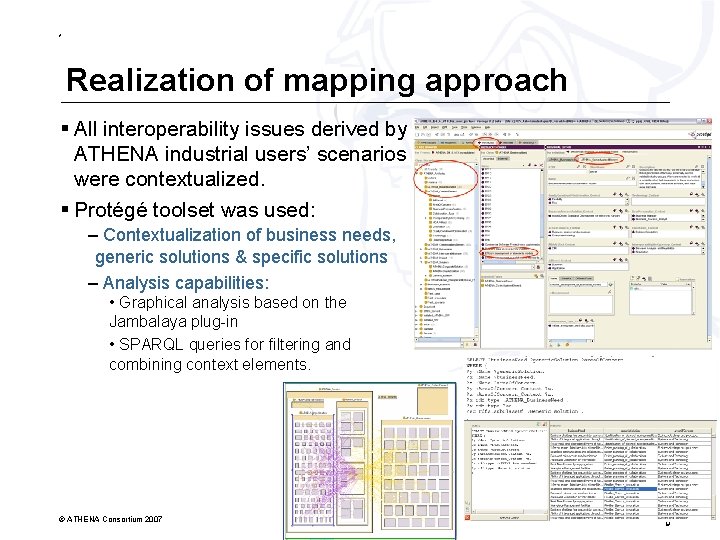 * Realization of mapping approach § All interoperability issues derived by ATHENA industrial users’