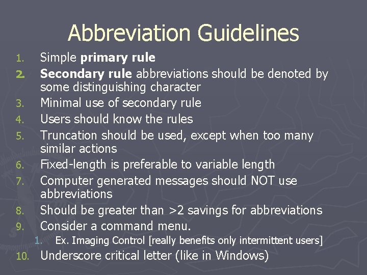 Abbreviation Guidelines 1. 2. 3. 4. 5. 6. 7. 8. 9. Simple primary rule