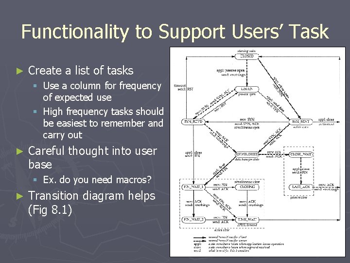 Functionality to Support Users’ Task ► Create a list of tasks § Use a