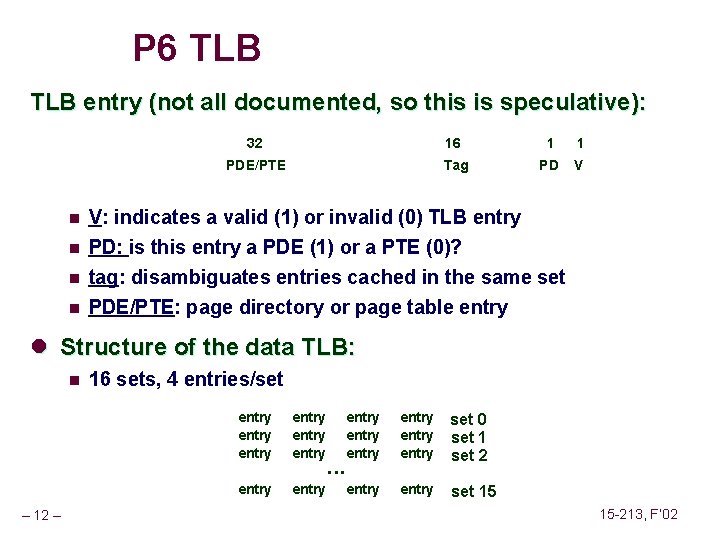 P 6 TLB entry (not all documented, so this is speculative): n n 32