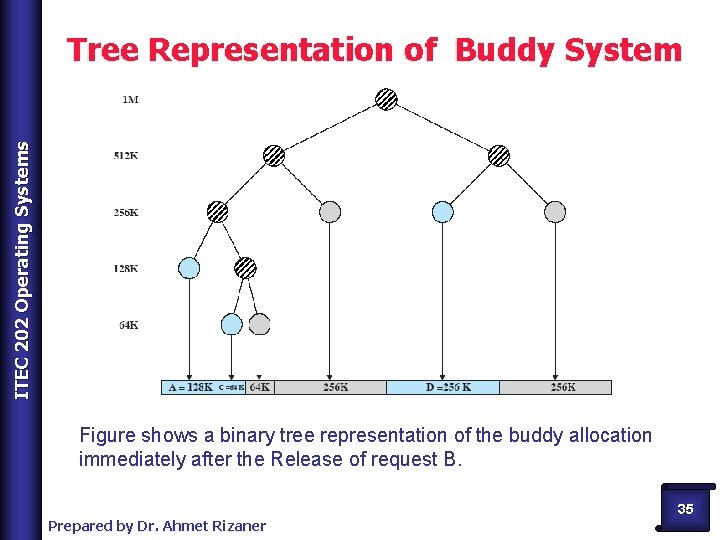 ITEC 202 Operating Systems Tree Representation of Buddy System Figure shows a binary tree