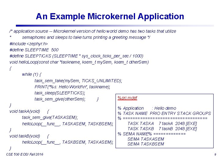 An Example Microkernel Application /* application source -- Microkernel version of hello world demo An Example Microkernel Application /* application source -- Microkernel version of hello world demo