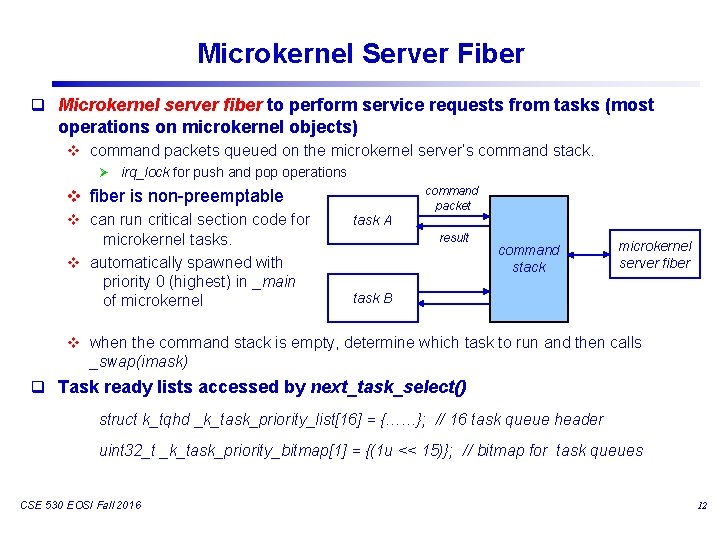 Microkernel Server Fiber q Microkernel server fiber to perform service requests from tasks (most Microkernel Server Fiber q Microkernel server fiber to perform service requests from tasks (most