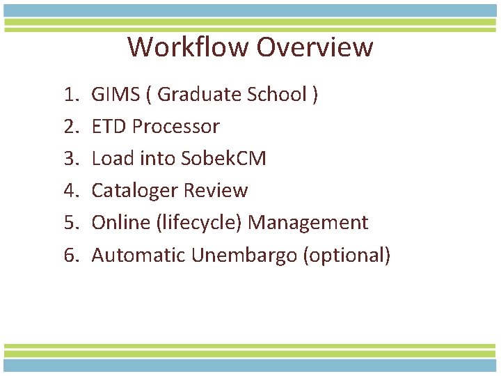 Workflow Overview 1. 2. 3. 4. 5. 6. GIMS ( Graduate School ) ETD
