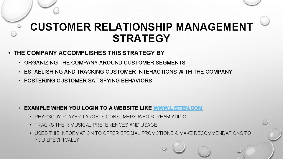 CUSTOMER RELATIONSHIP MANAGEMENT STRATEGY • THE COMPANY ACCOMPLISHES THIS STRATEGY BY • ORGANIZING THE