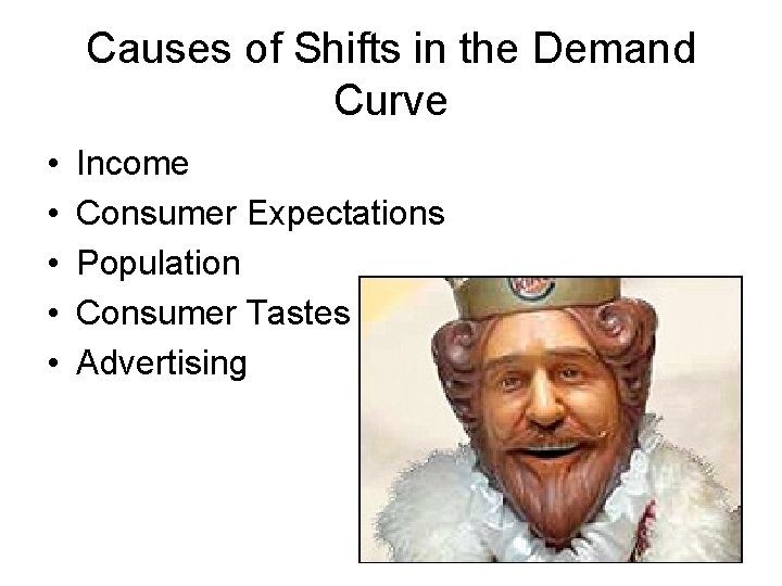 Causes of Shifts in the Demand Curve • • • Income Consumer Expectations Population