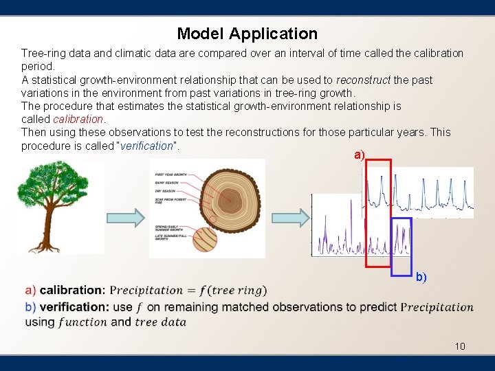 Model Application Tree-ring data and climatic data are compared over an interval of time