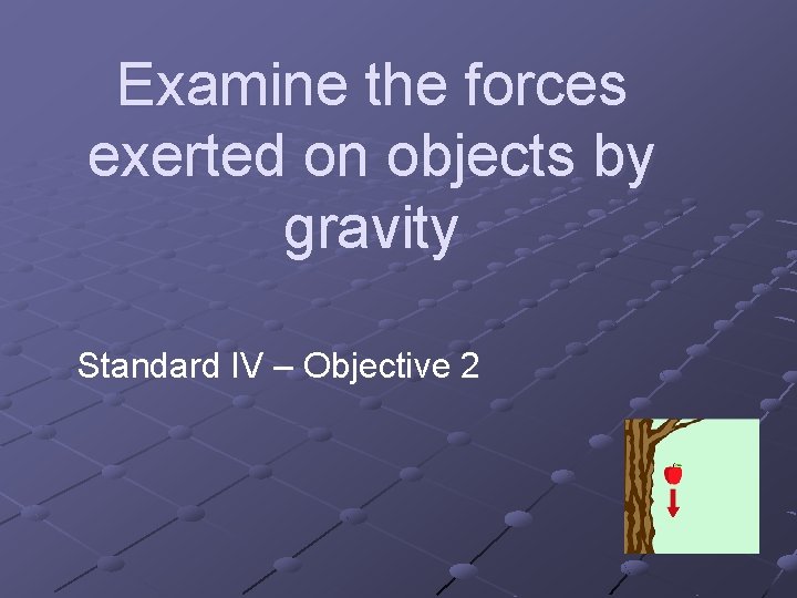 Examine the forces exerted on objects by gravity Standard IV – Objective 2 