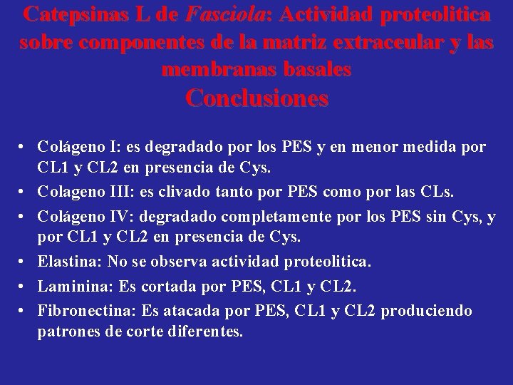 Catepsinas L de Fasciola: Actividad proteolitica sobre componentes de la matriz extraceular y las