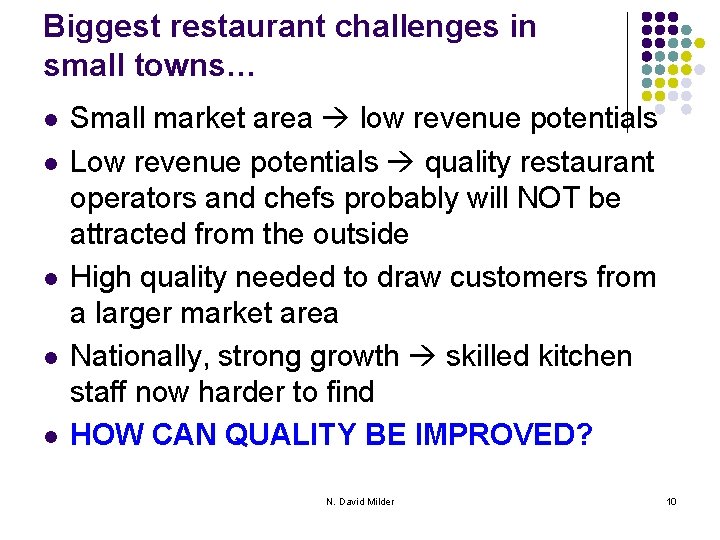 Biggest restaurant challenges in small towns… l l l Small market area low revenue