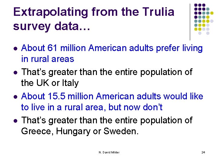 Extrapolating from the Trulia survey data… l l About 61 million American adults prefer