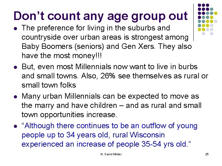 Don’t count any age group out l l The preference for living in the