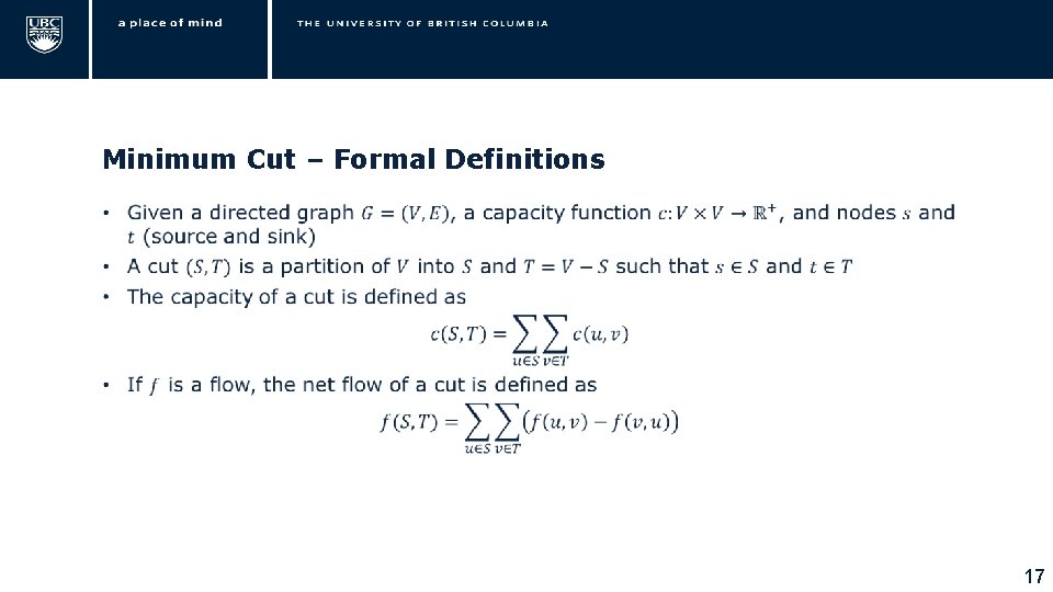 Minimum Cut – Formal Definitions • 17 