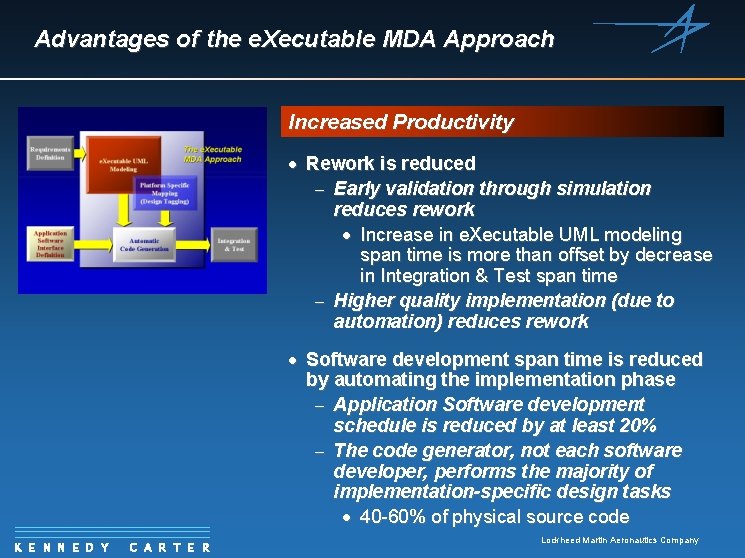 Advantages of the e. Xecutable MDA Approach Increased Productivity · Rework is reduced -