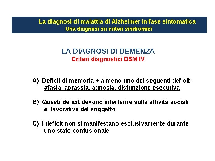 La diagnosi di malattia di Alzheimer in fase sintomatica Una diagnosi su criteri sindromici